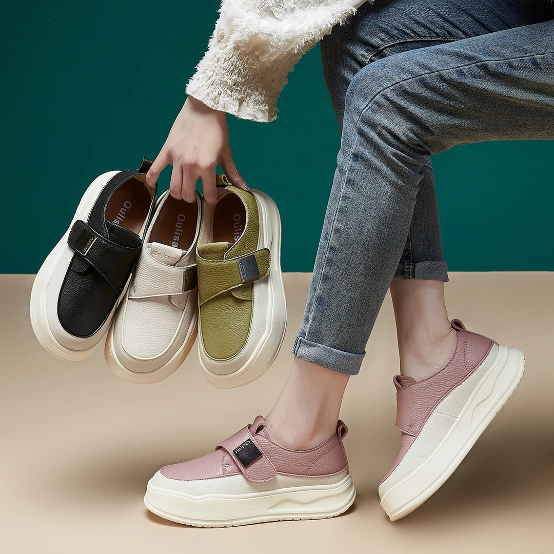 头层牛皮单鞋女2025魔术贴厚底两穿轻便百搭舒适休闲鞋