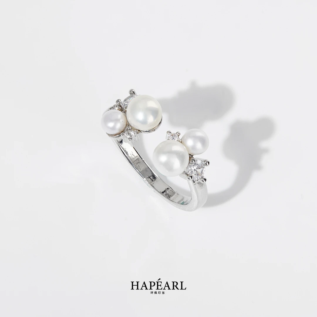 环佩玎当小花蕾天然淡水珍珠戒指指环开口可调节手饰女欧若风珠宝