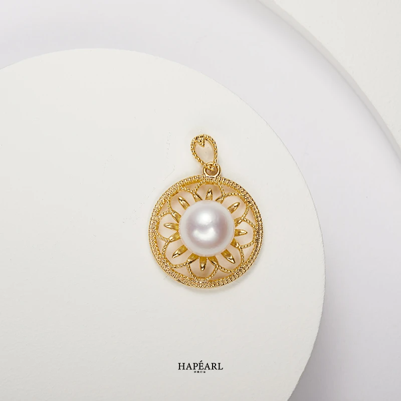 环佩玎当小太阳18k金天然淡水珍珠吊坠（配银链）约8.5-9.5mm欧若风
