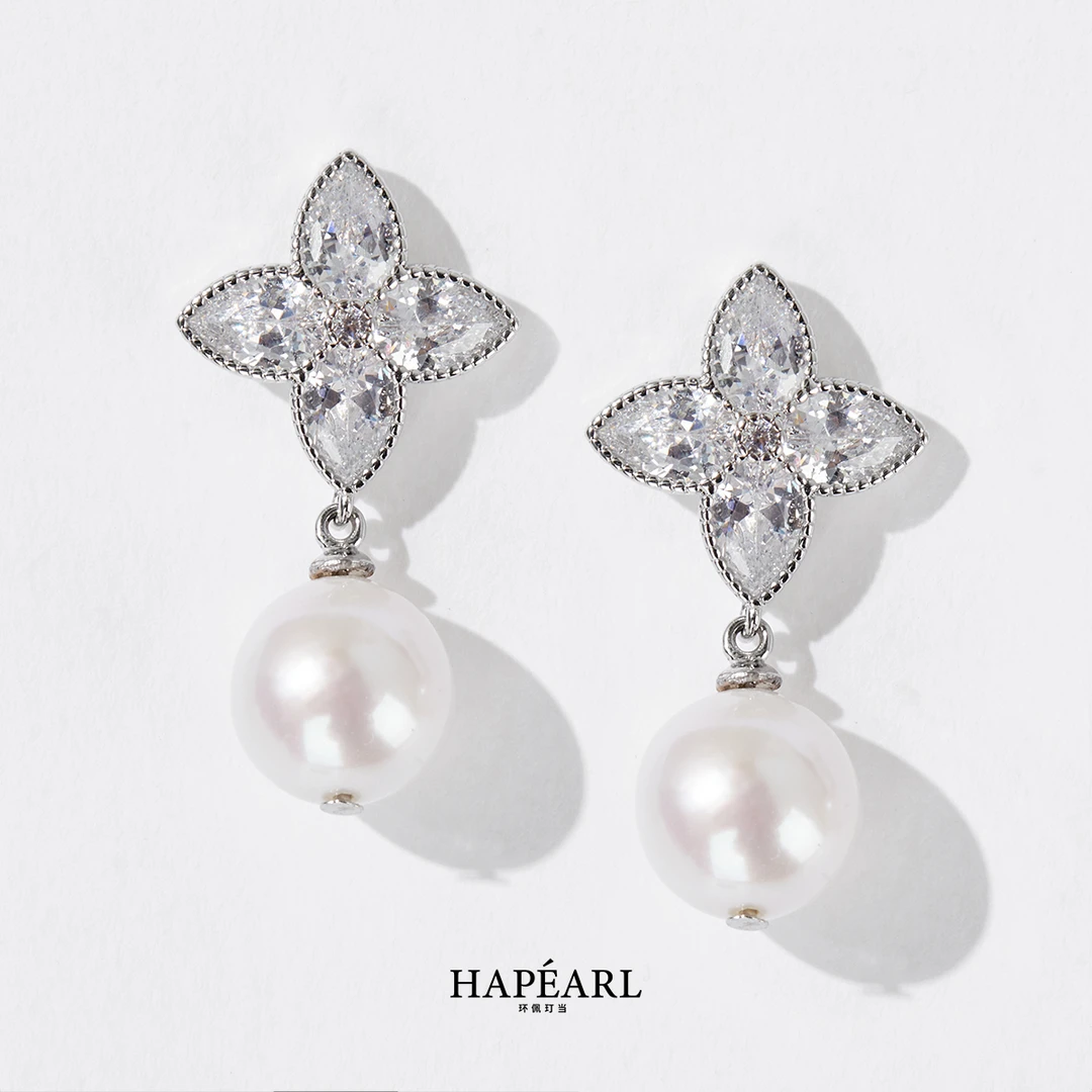 环佩玎当小幸福天然淡水珍珠耳环欧若风珠宝约9-10mm