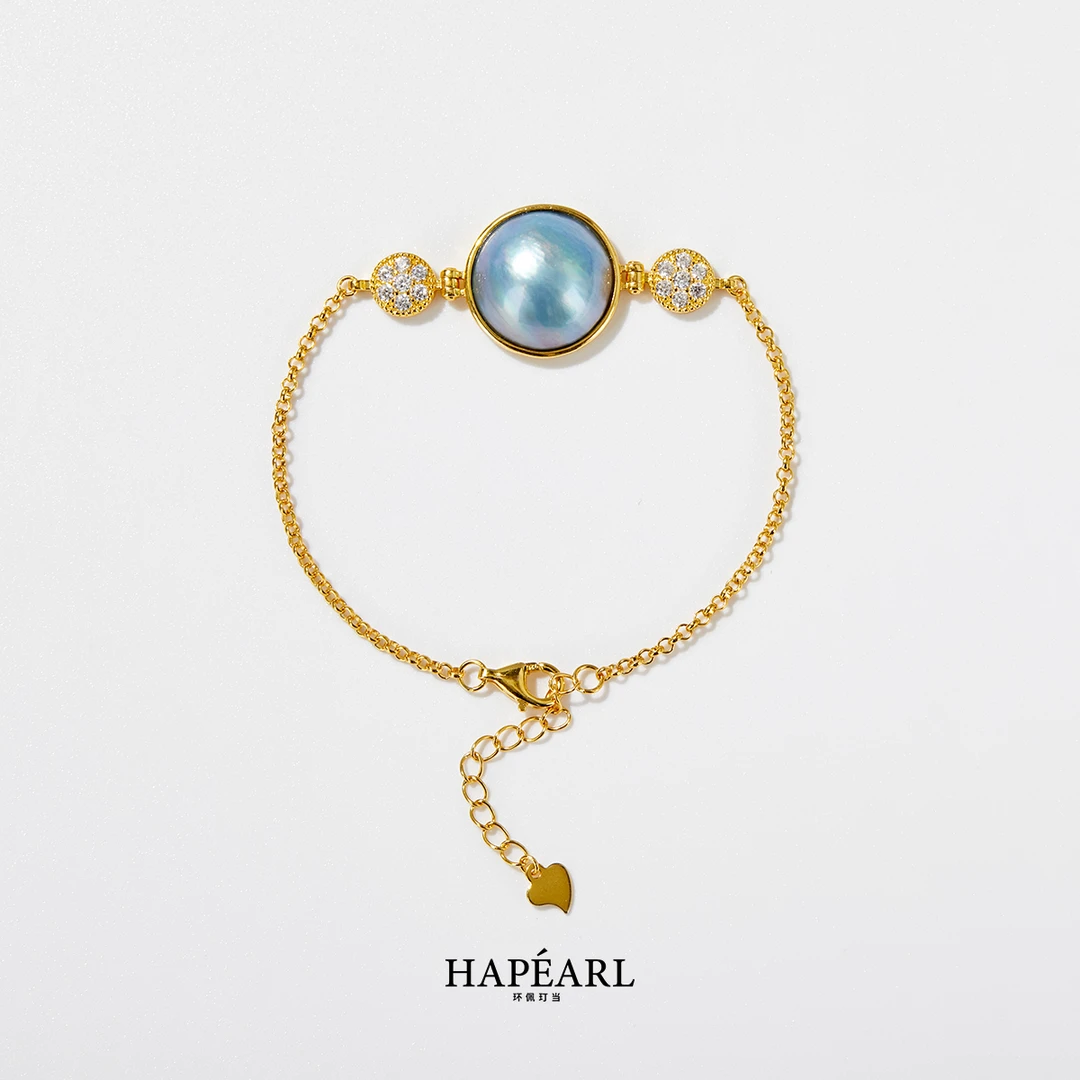 环佩玎当星空蓝s925银天然海水马贝手链母亲节好礼