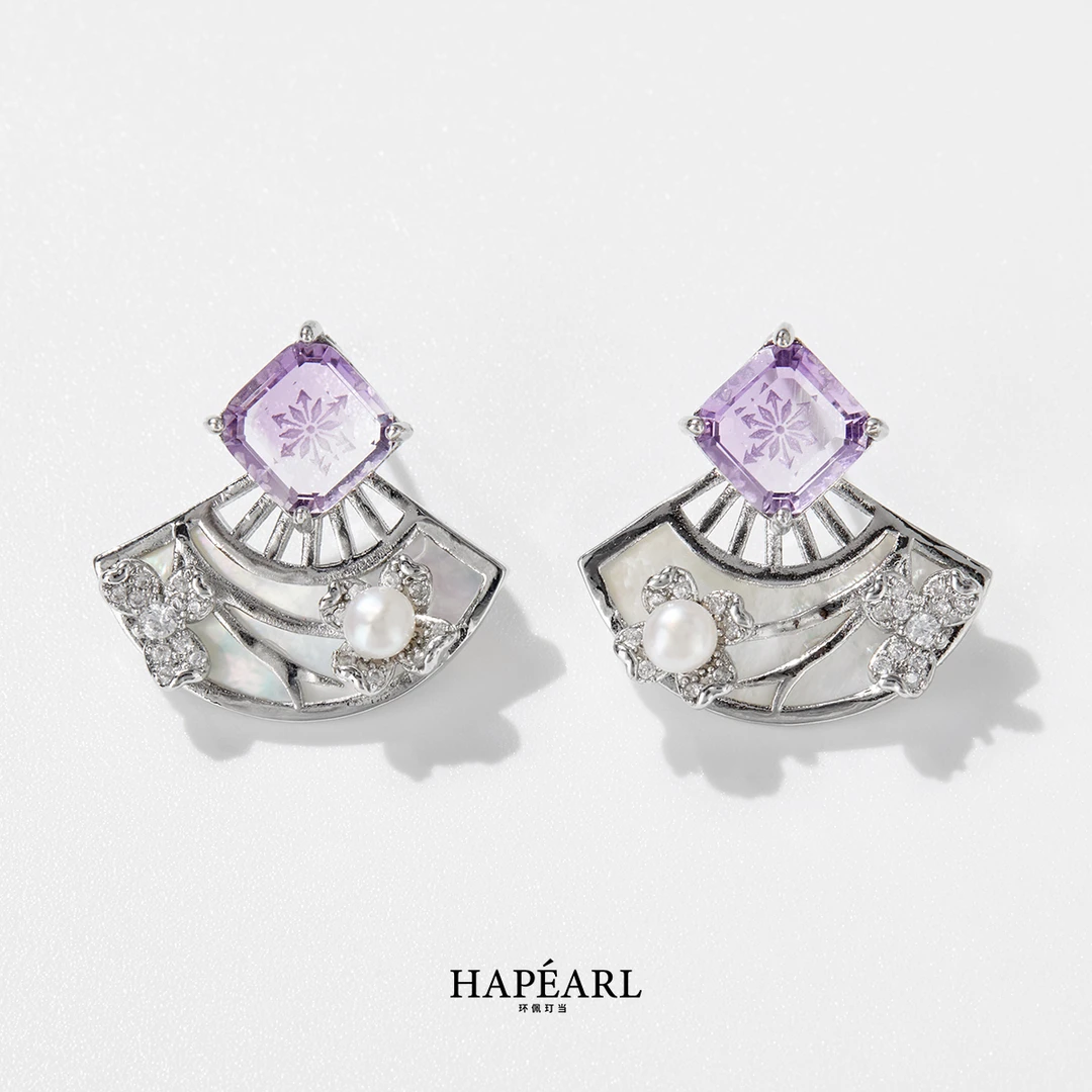 环佩玎当流萤紫水晶天然淡水珍珠耳环简约气质耳饰女欧若风珠宝