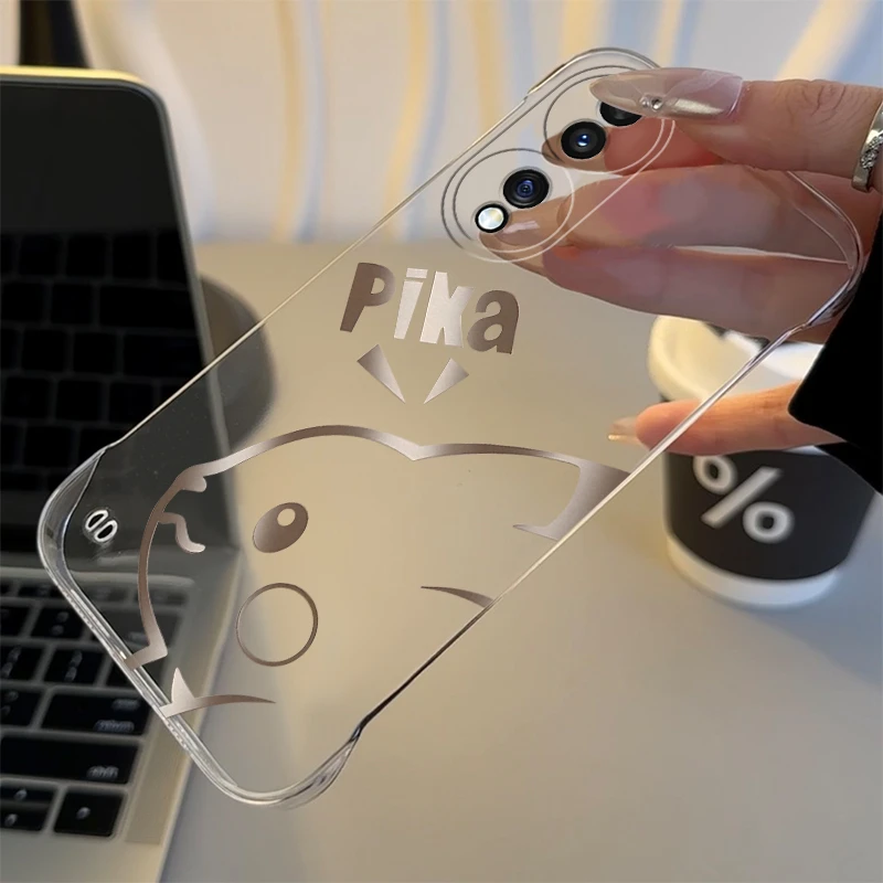 皮卡丘适用于荣耀70手机壳网红70 pro透明新款无边框PC壳简约风