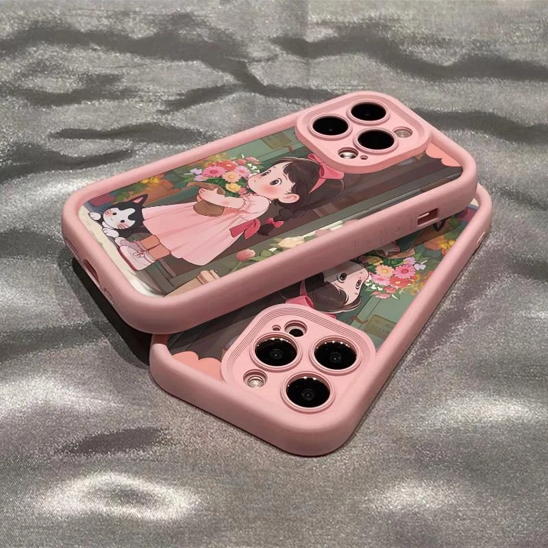 卡通捧花女孩iphone15苹果14promax手机壳华为OPPO荣耀vivo小米13