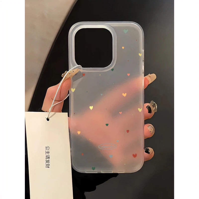壳玛仕彩色小爱心i适用Phone15/14promax磨砂手机壳苹果13/12软11