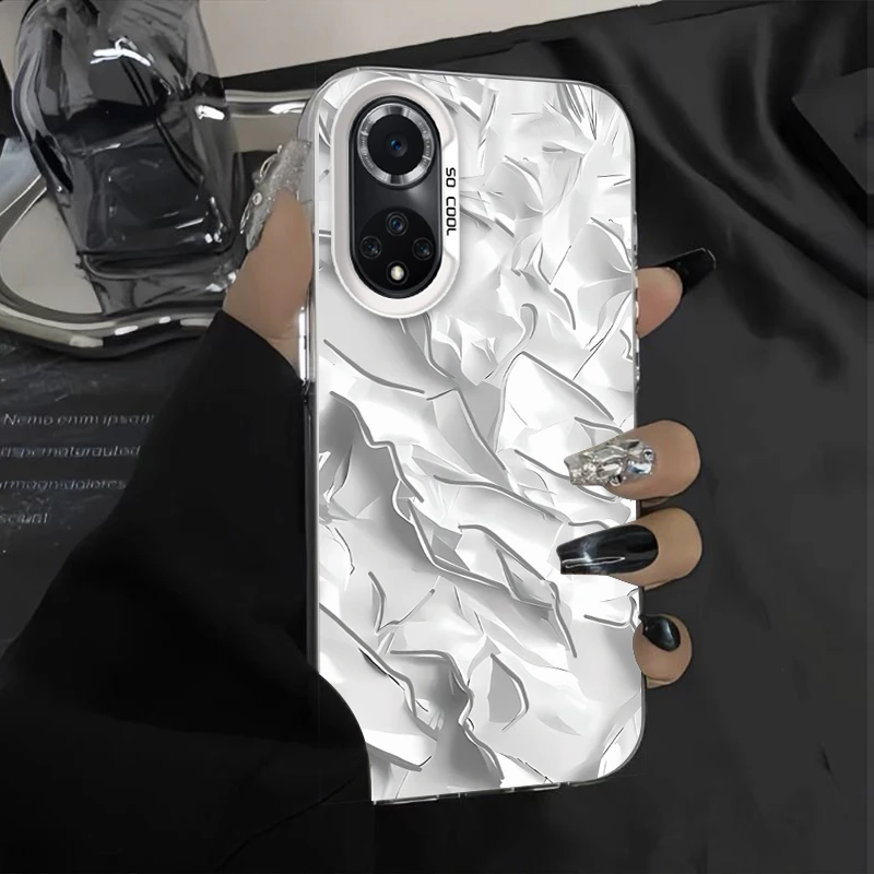 冷白褶皱适用于华为nova9手机壳新nova9pro创意nova9se彩银潮牌款