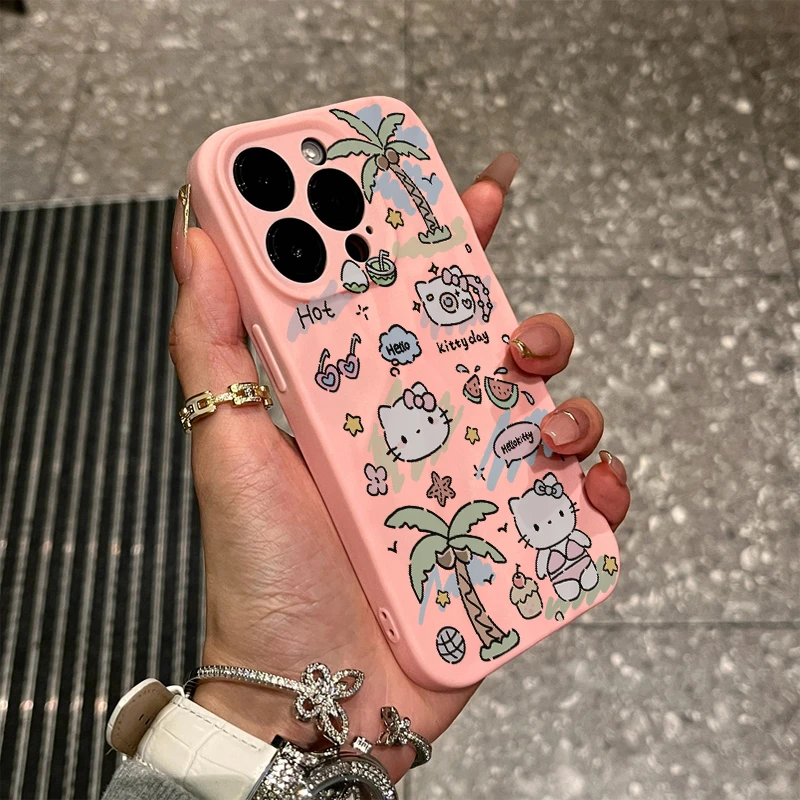 椰树凯蒂猫iPhone15/14promax手机壳苹果13p软套高级肤感褶皱12女