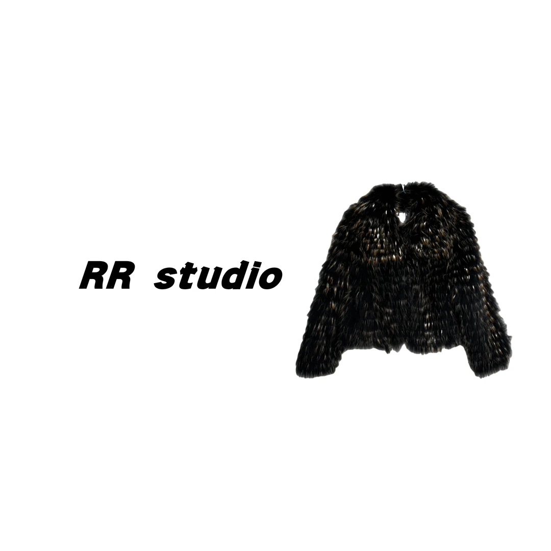 RR studio 2024花色翻领貉子毛编织外套#QSLX24021809