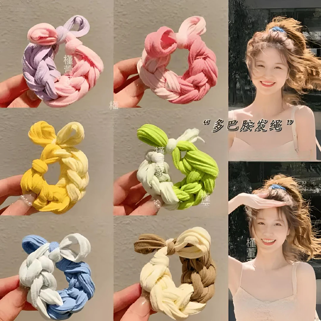 【6个装】韩版加粗高弹力彩色编织多巴胺蝴蝶结耐用不伤发头绳