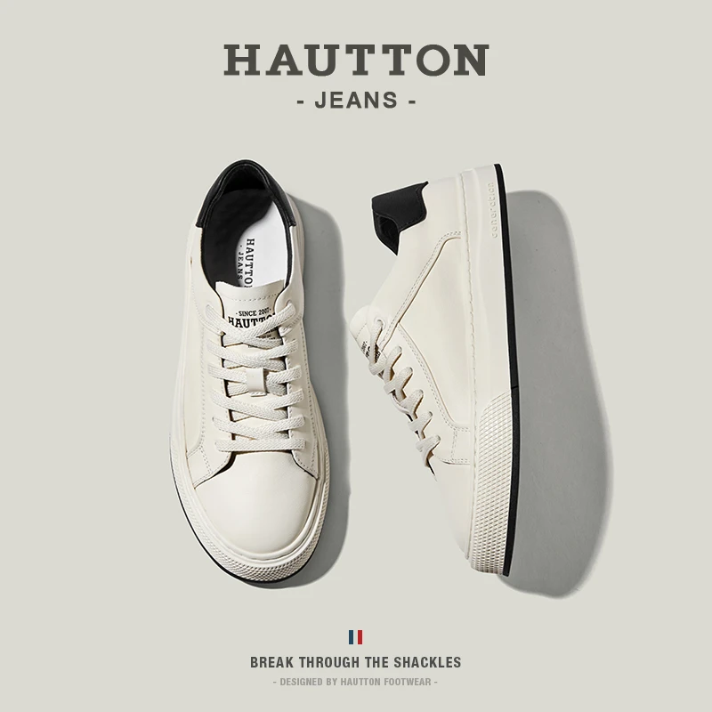 皓顿官方正版2025新款时尚百搭休闲真皮小白鞋男士开车专用老钱风