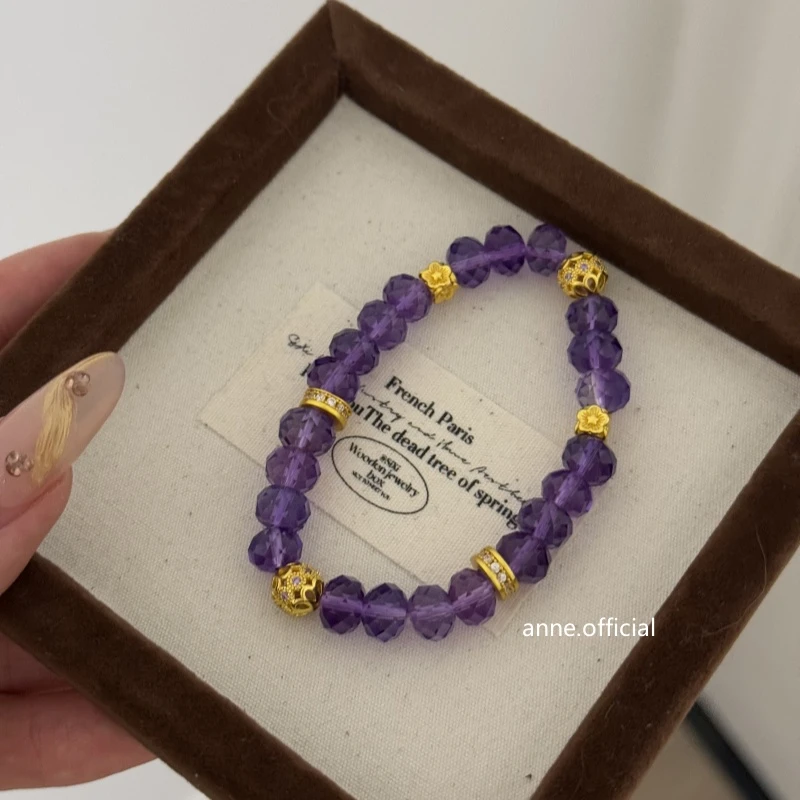 铜合金手链 【S217】花丝绣球白锆紫串珠手链