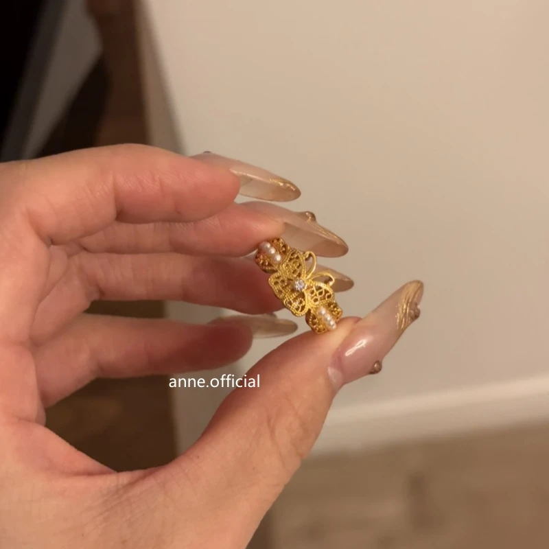 铜合金戒指 【J173】高级时尚设计感贝壳镂空蝴蝶新中式开口戒指