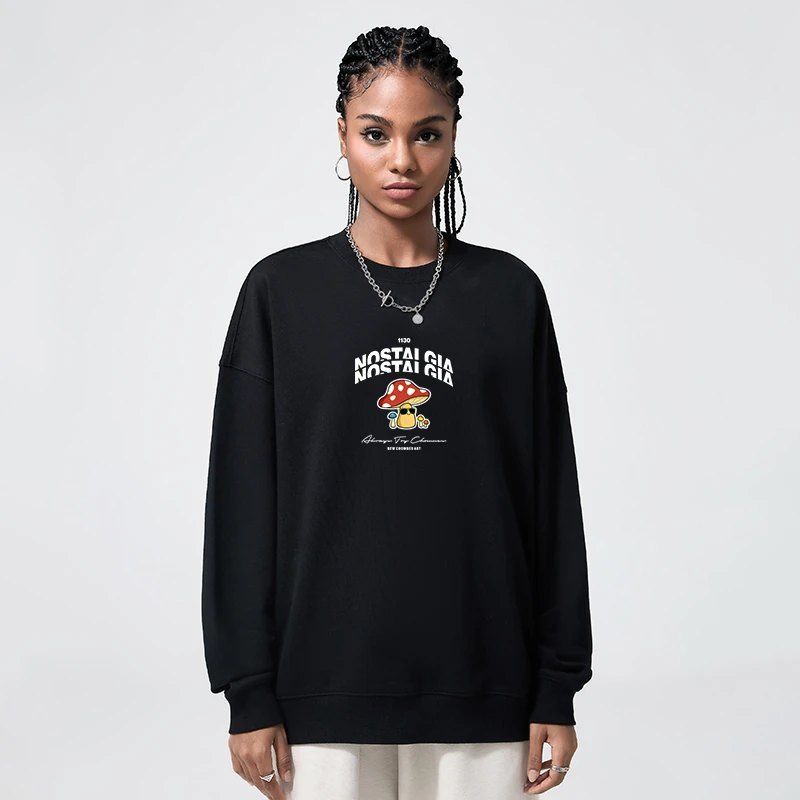 CHOMNES新款蘑菇印花圆领卫衣男士国潮休闲套头上衣宽松男女同款