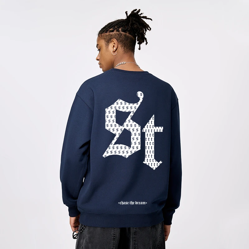 CHOMNES秋冬新简约字母印花无帽卫衣男美式宽松潮牌情侣圆领卫衣