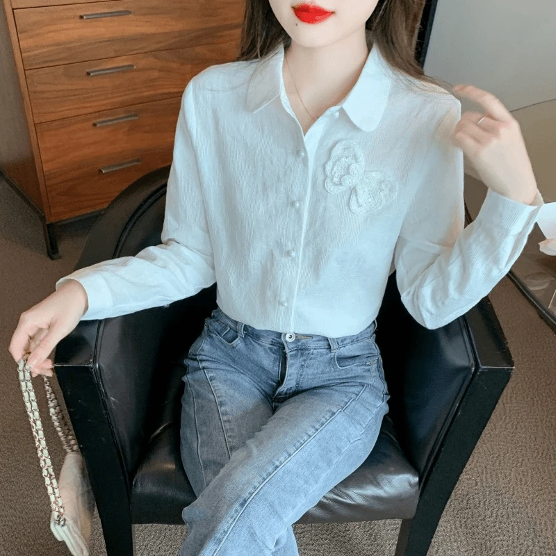 春秋季2024新款女装提花全棉衬衫女长袖时尚减龄百搭衬衣洋气上衣