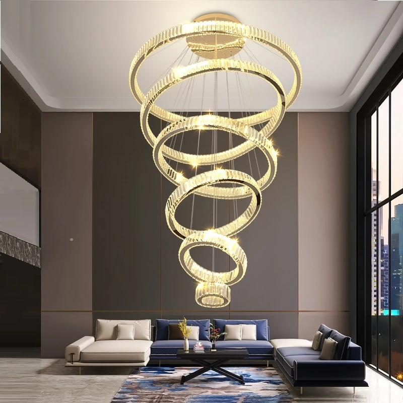 复式楼大吊灯客厅简约现代大气轻奢水晶吊灯别墅挑高楼梯酒店大堂