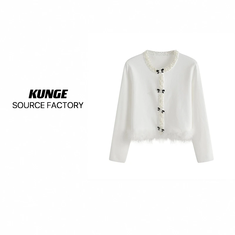 KUNGE-2024新款时尚木耳边毛边小香风轻奢上衣外套55579