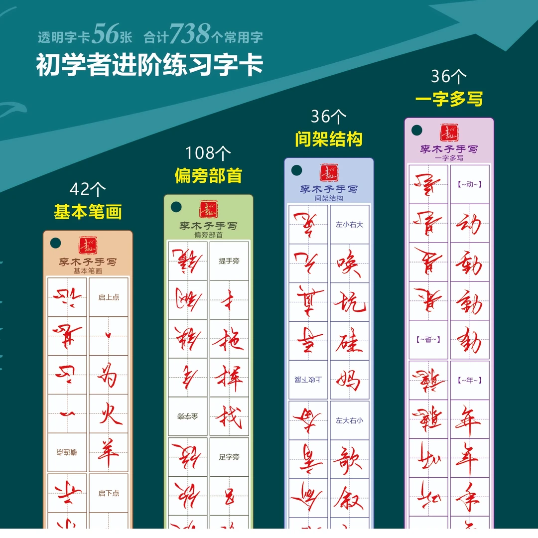 李木子硬笔行楷行书透明字卡56张