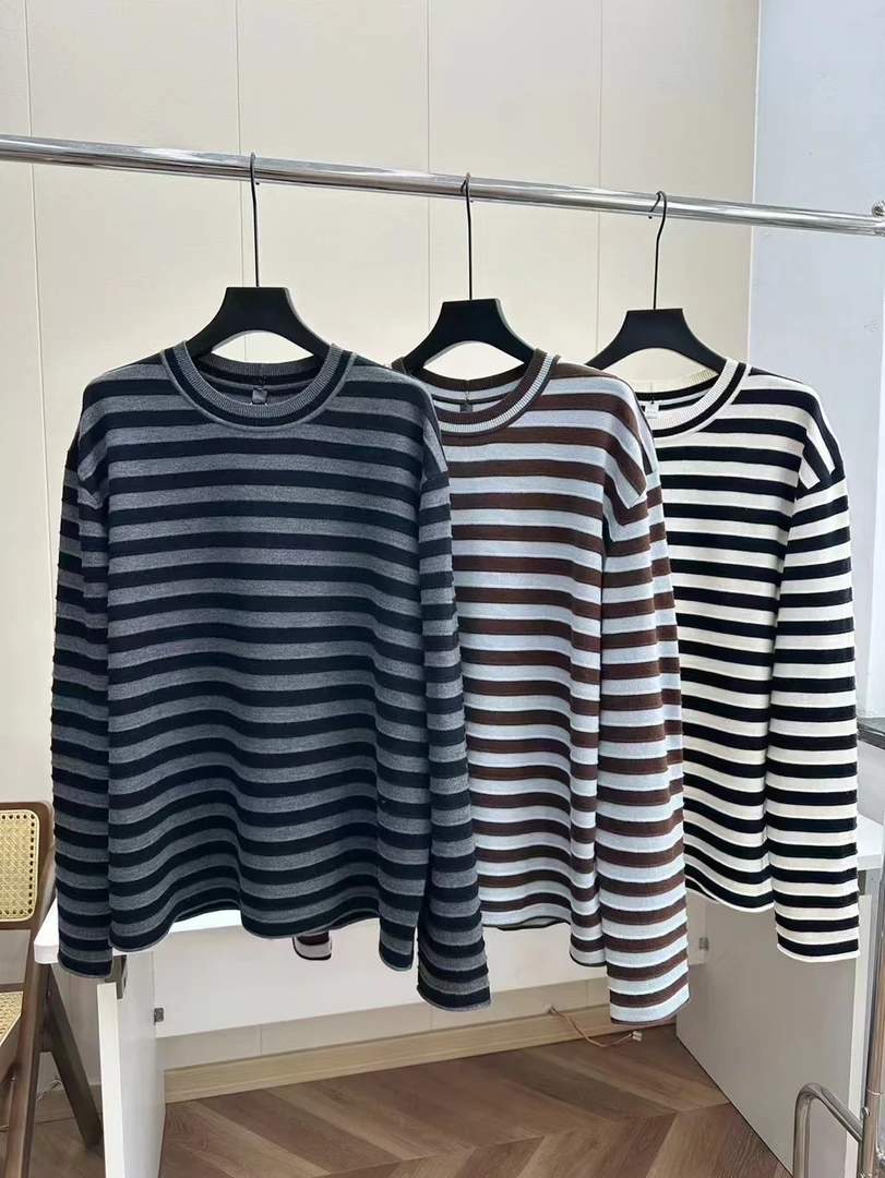 肯豆绵羊毛混纺立体条纹针织衫（冷水手洗）