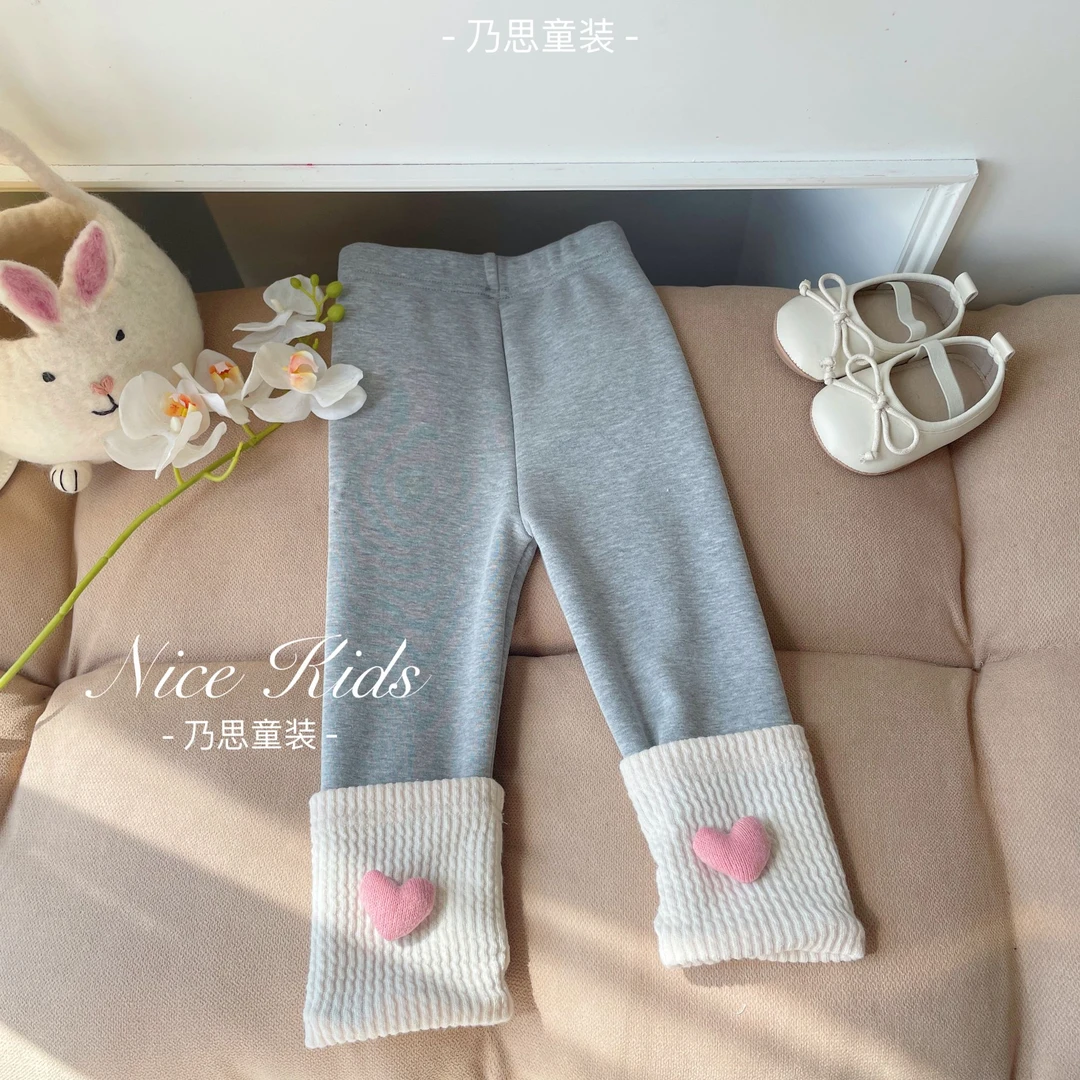 【加绒】2024爱心立体打底裤冬季洋气外穿韩版直筒长裤保暖百搭裤子