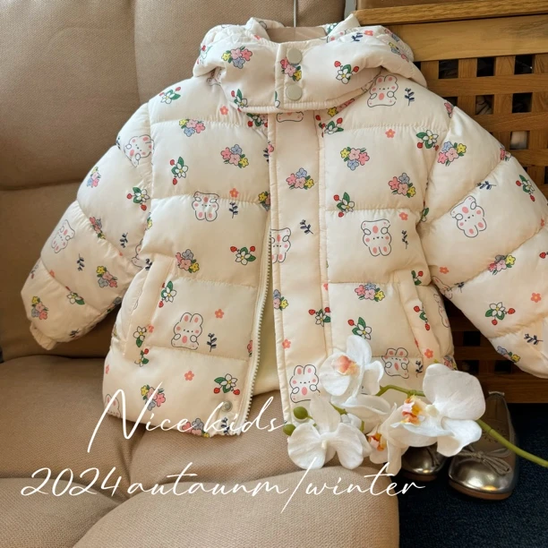 2024女童棉服外套冬装洋气儿童夹棉加绒棉衣女宝宝棉袄保暖冬季