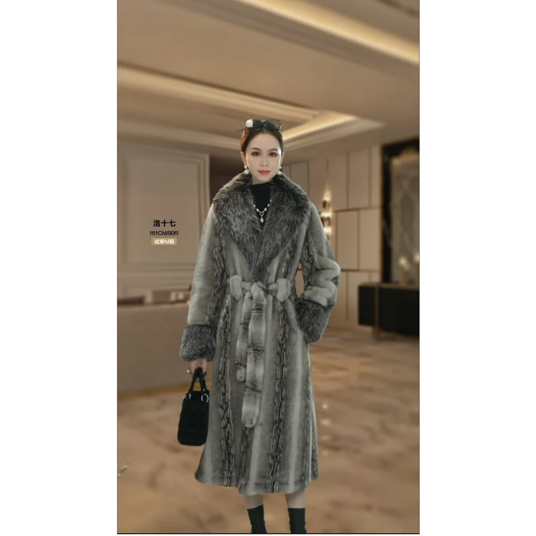 Miss TuTu 法式高奢气质修身秋冬新款灰色双色条纹毛毛外套