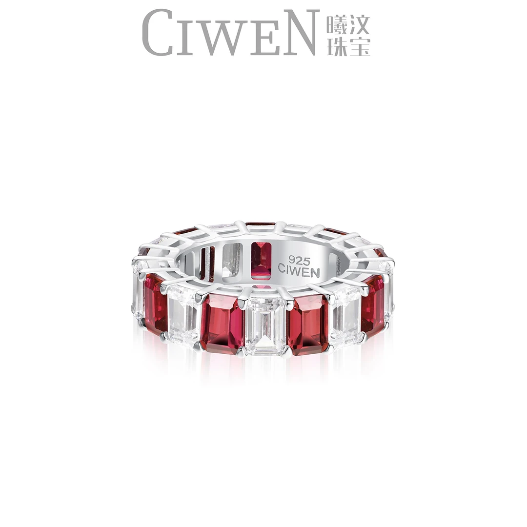 曦与汶 925银合成锆石戒指 CIWEN曦汶 红色 排戒 时尚轻奢百搭