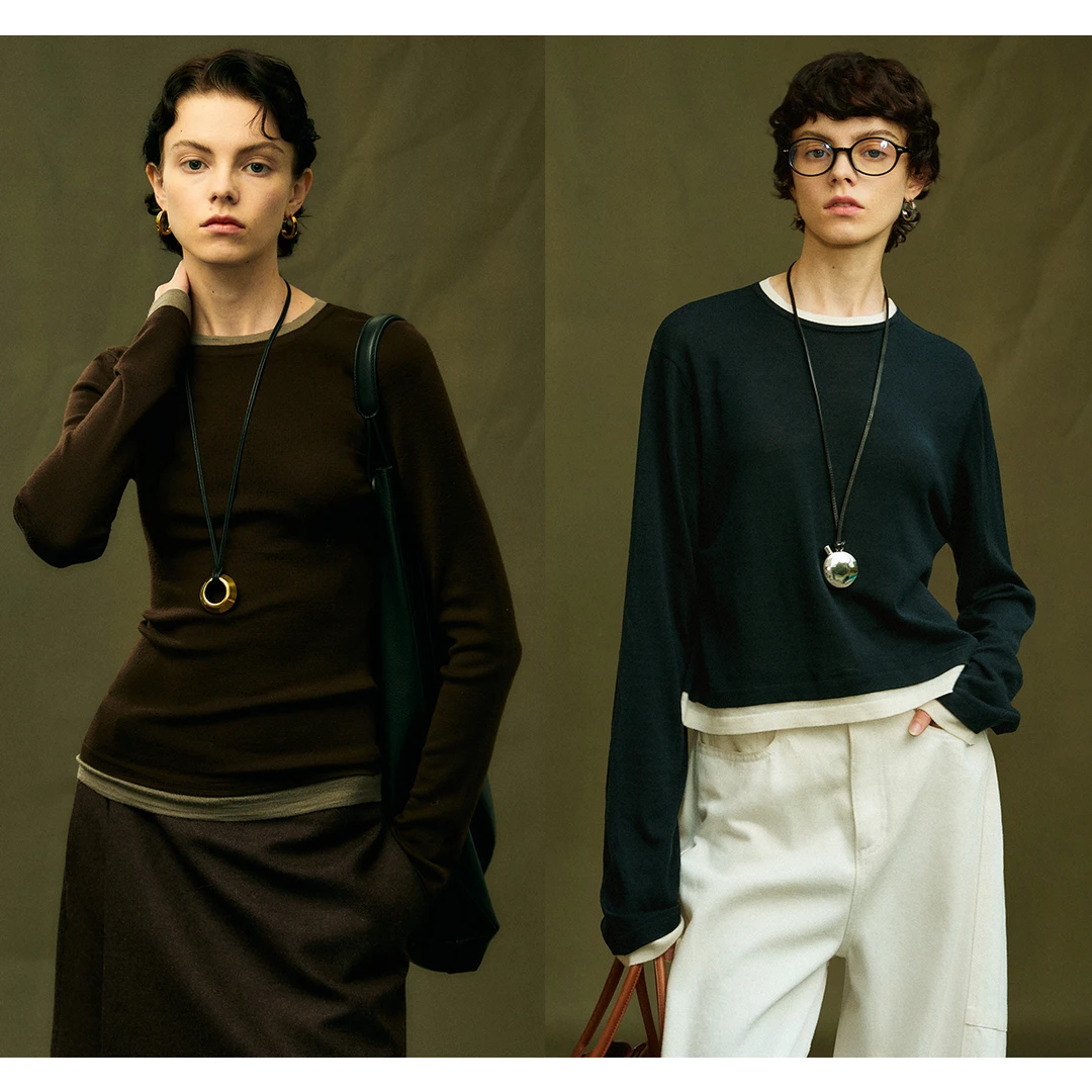 【达人专属】开间/德国BIELLA黄金Y毛可水洗撞色假两件多领针织打底