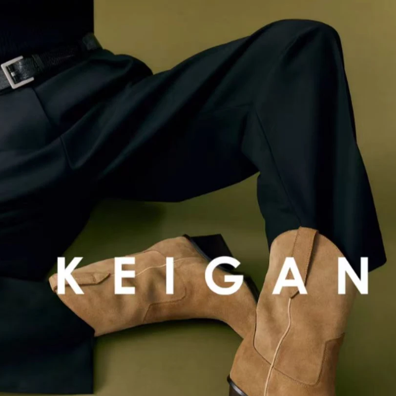 开间 意大利进口牛皮反绒木质纹鞋跟敞口佰搭西部针织