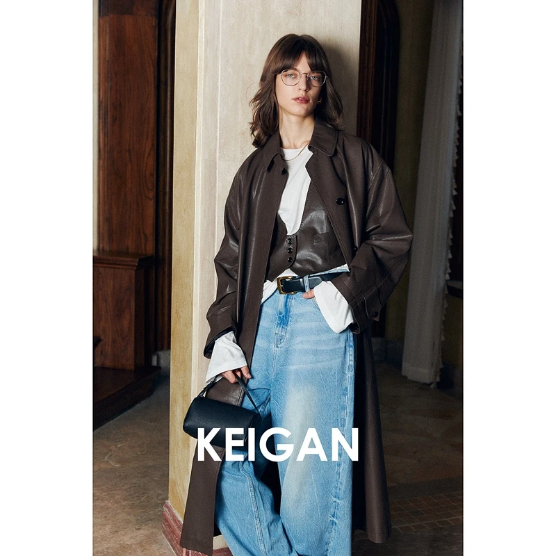 开间/欧洲进口 定染轻盈超薄全植鞣羊皮男友廓形真皮风衣马甲