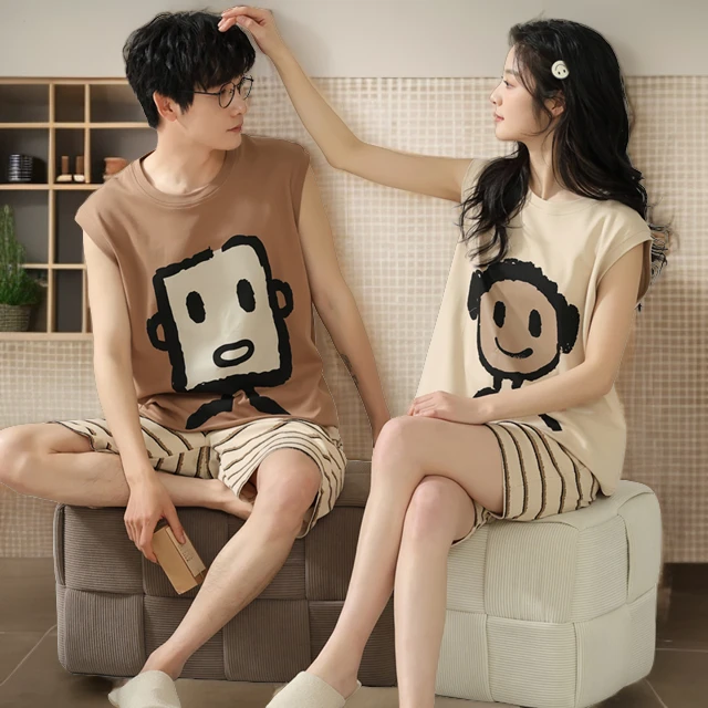 情侣睡衣夏季纯棉无袖背心可爱卡通薄款可外穿薄款舒适家居服套装