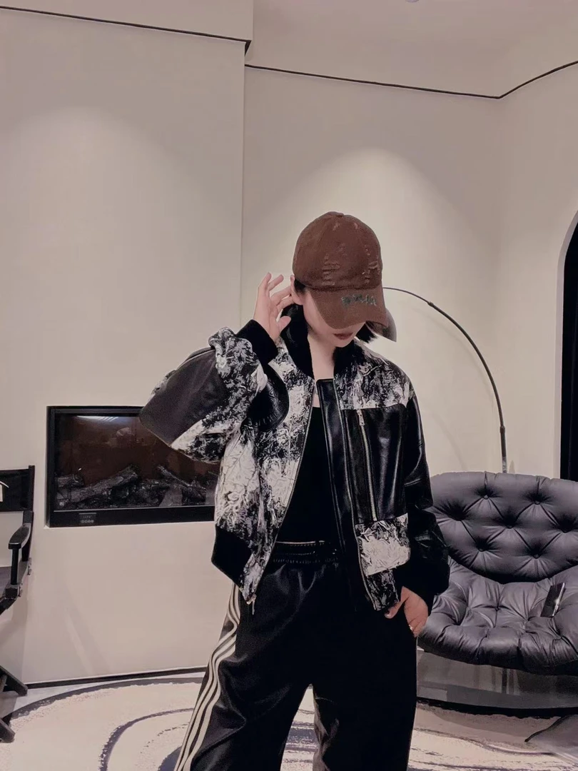 【冰依恋】BYL时尚洋气百搭面料拼接配皮简约休闲风秋季新款外套