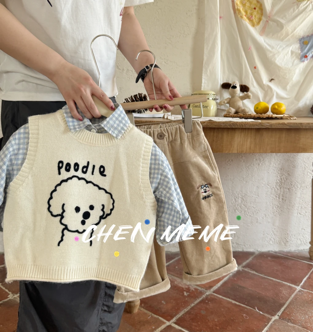 男宝春装长袖衬衫毛衣裤子小狗套装小童小男帅气韩范森系三件套