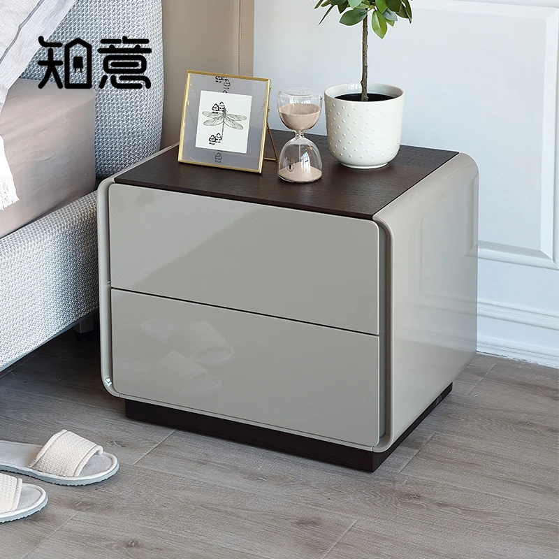 意式极简床头柜烤漆柜体烟熏木台面豪宅储物收纳双门床头柜55cm宽