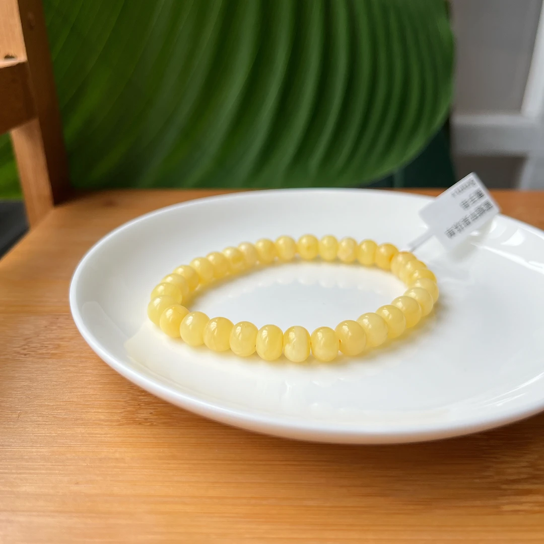 【郭老师】约8mm满蜜白花蜜蜡苹果珠单圈手串时尚