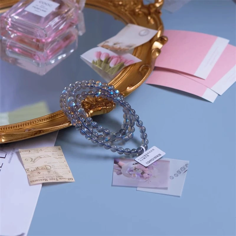 【郭老师】6-7mm高品彩光灰月光多圈手串白色