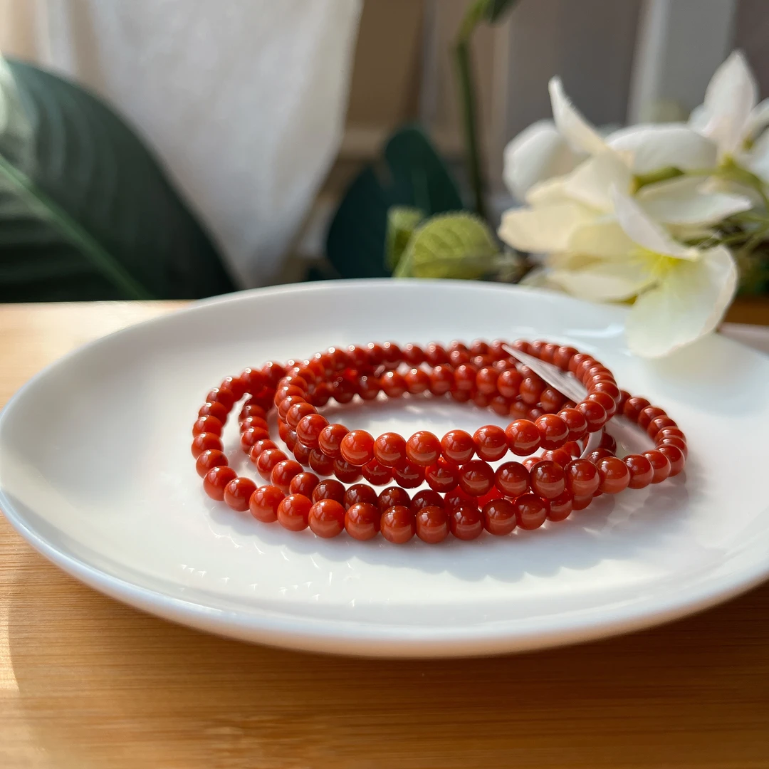 【郭老师】约5mm+满色满肉南红玛瑙四圈手串约70cm
