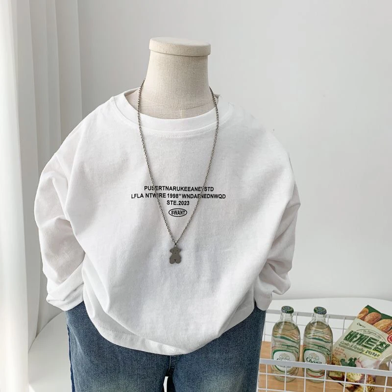 男童长袖T恤洋气小童春秋百搭白色打底衫儿童韩儿宝宝儿童秋冬装