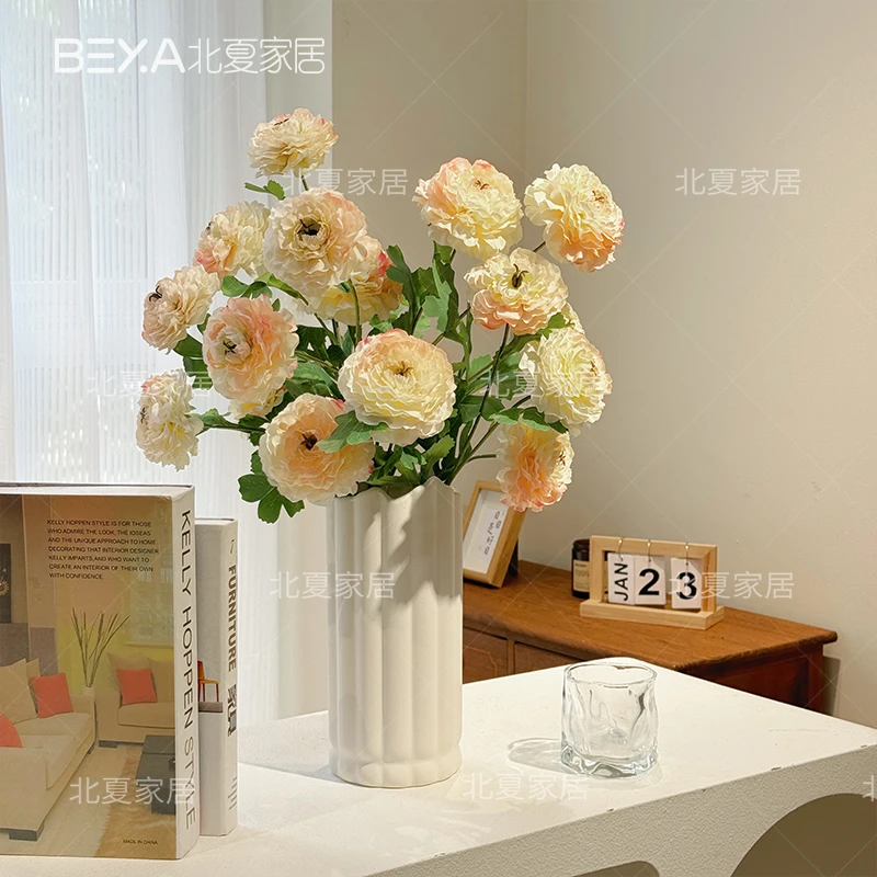 仿真花高级感逼真锦鲤洋牡丹假花餐桌花摆件客厅摆件装