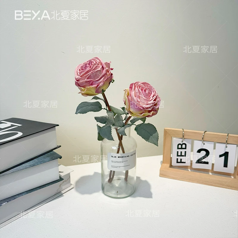 法式焦边仿真玫瑰花油画牡丹花假花干花复古客厅餐桌花装饰花插花