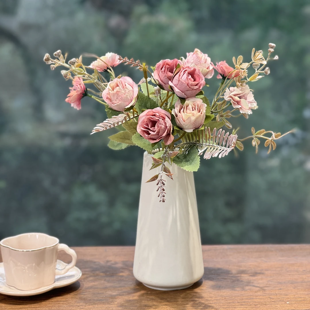复古油画风仿真花碎菊花小玫瑰假花摆件电视柜餐桌花装饰品道具