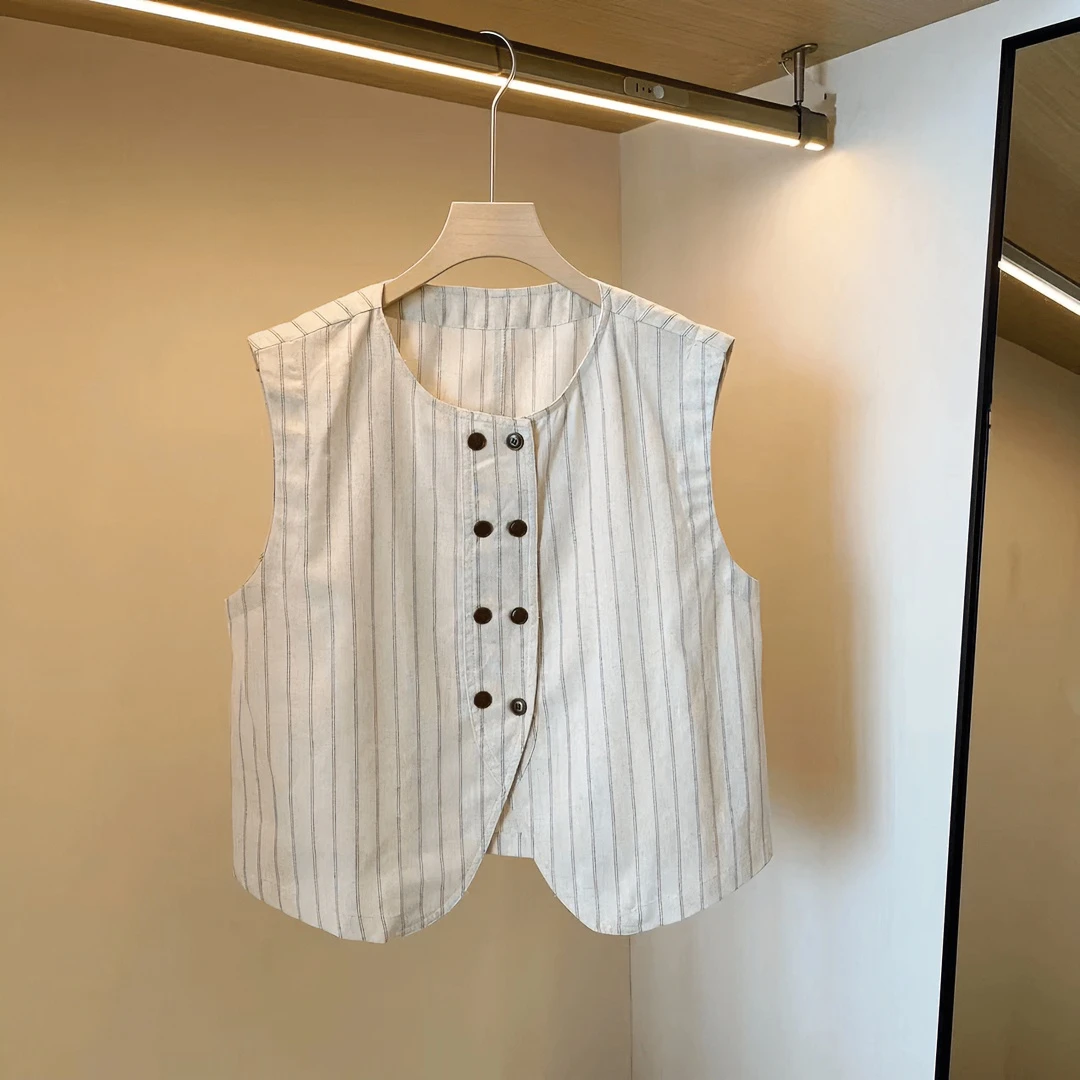 夏季复古条纹无袖马甲衬衫设计感小衫气质韩版小众时尚休闲上衣