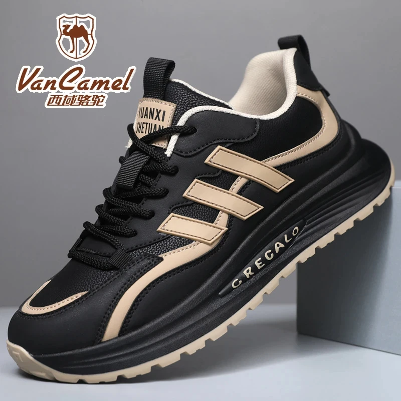 西域骆驼男鞋秋冬爆款皮面百搭软底阿甘鞋跑步男士耐磨休闲运动鞋