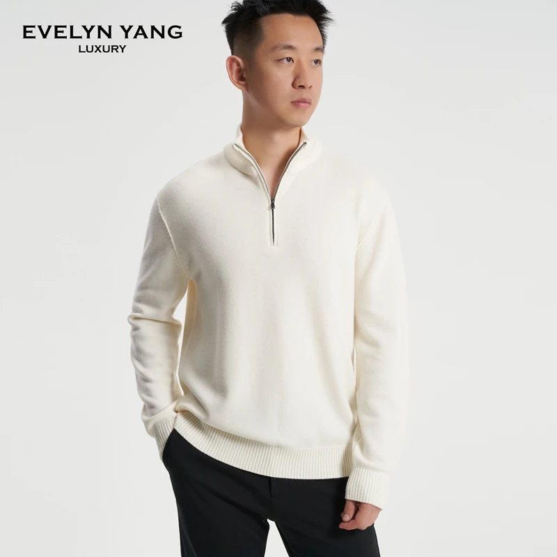 EVELYN YANG秋季新款男士针织四面弹拉链纯色半高领中厚款套头衫