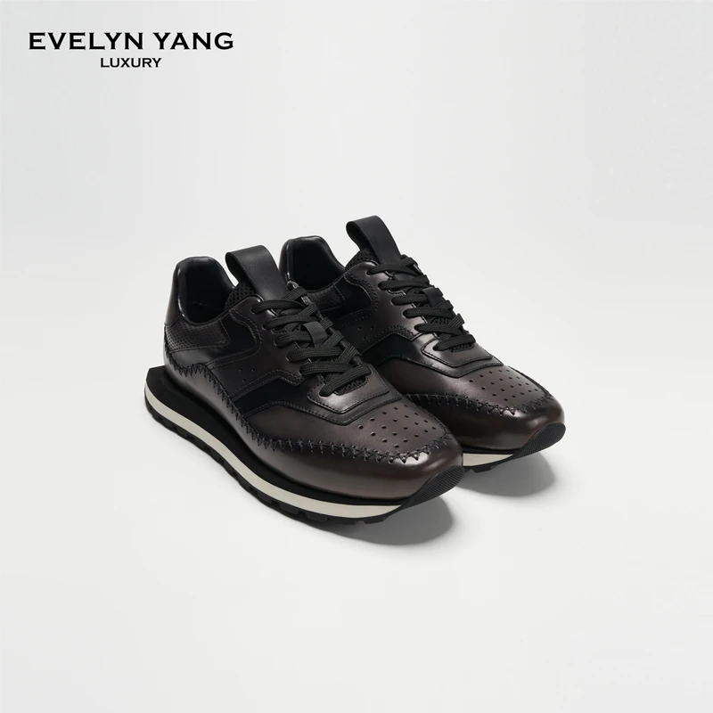 EVELYN YANG春季新款男士潮流鞋子创世擦色小牛皮增高运动鞋