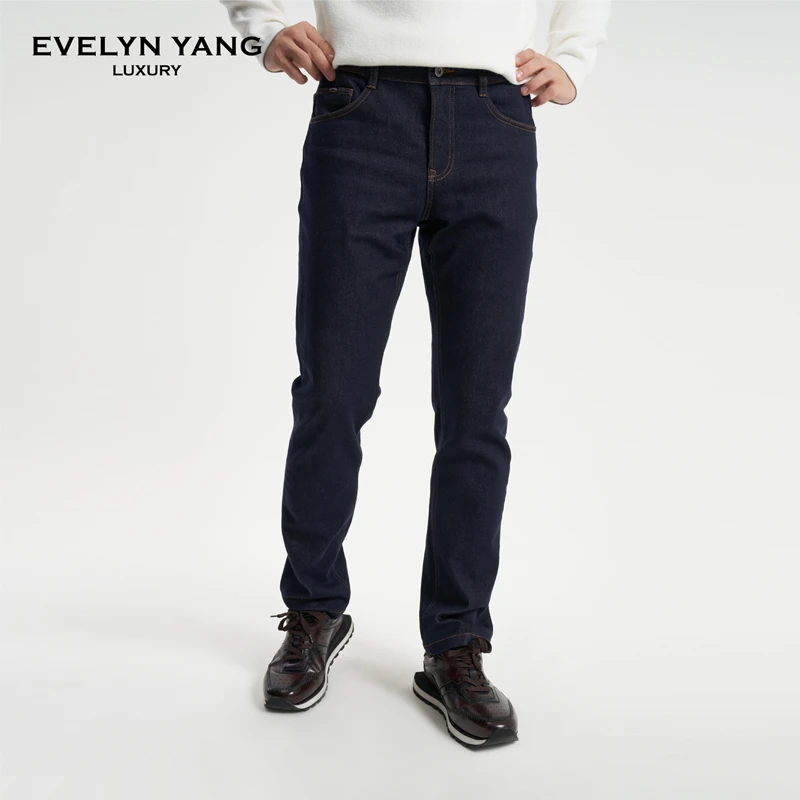 EVELYN YANG春季新款男士直筒时尚简约修身中厚款哈雷裤原牛色