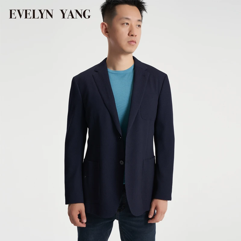 EVELYN YANG秋季新款男士LB弹力休闲时尚舒适简约平驳领单西西服