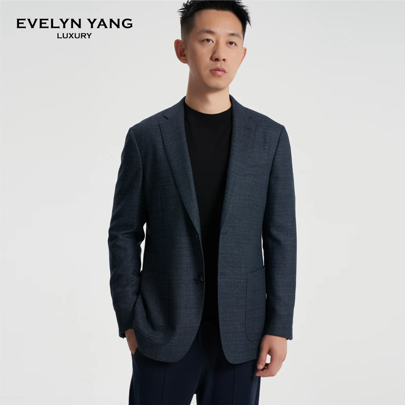 EVELYN YANG春季新款男士睿达蓝绿色简约平驳领时尚舒适休闲单西