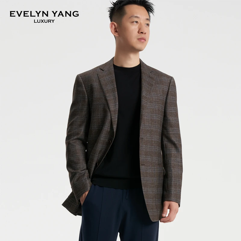 EVELYN YANG春季新款男士LP咖啡单西时尚休闲平驳领简约