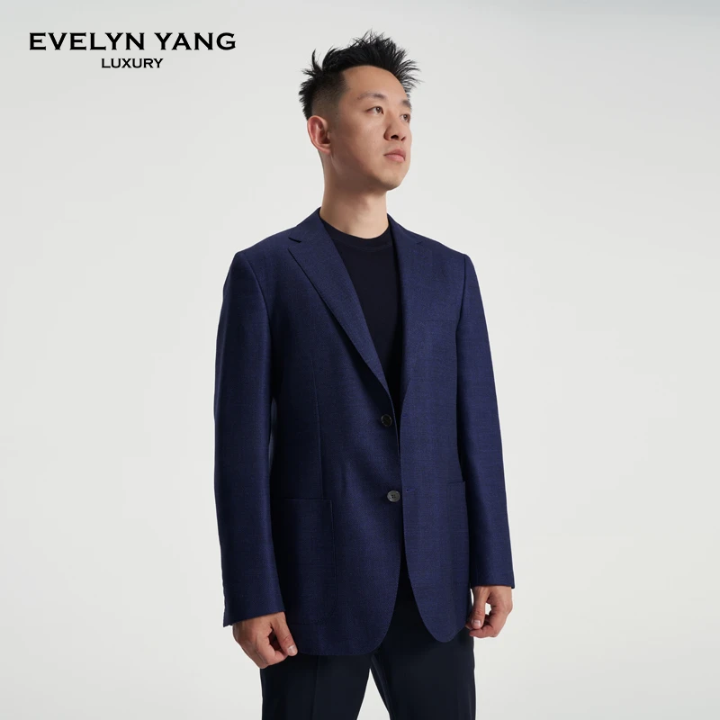 EVELYN YANG男士秋季新款1881丝毛桑蚕丝羊毛休闲时尚蓝黑单西